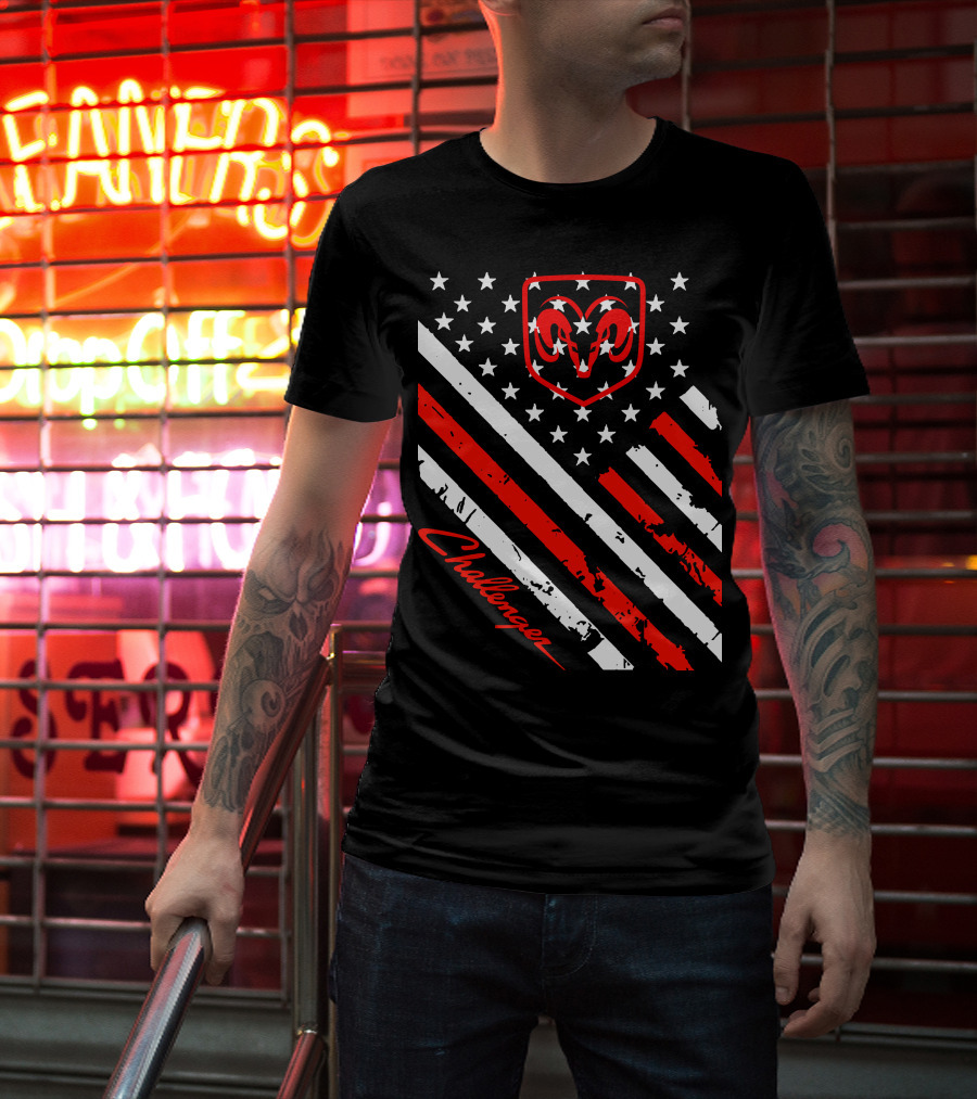 Dodge Challenger Ram American Flag Stripes Stars T-Shirt