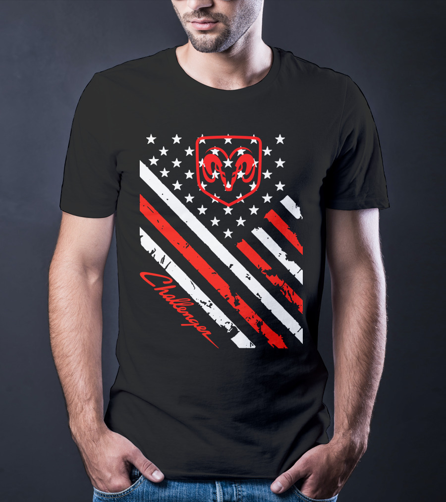 Dodge Challenger Ram American Flag Stripes Stars T-Shirt
