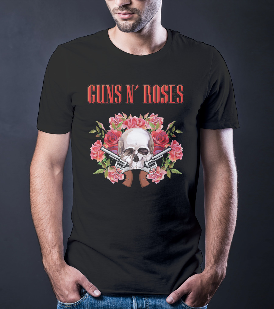 Guns N' Roses Greatest Hits Live On Air Skull Roses Pistols T-Shirt
