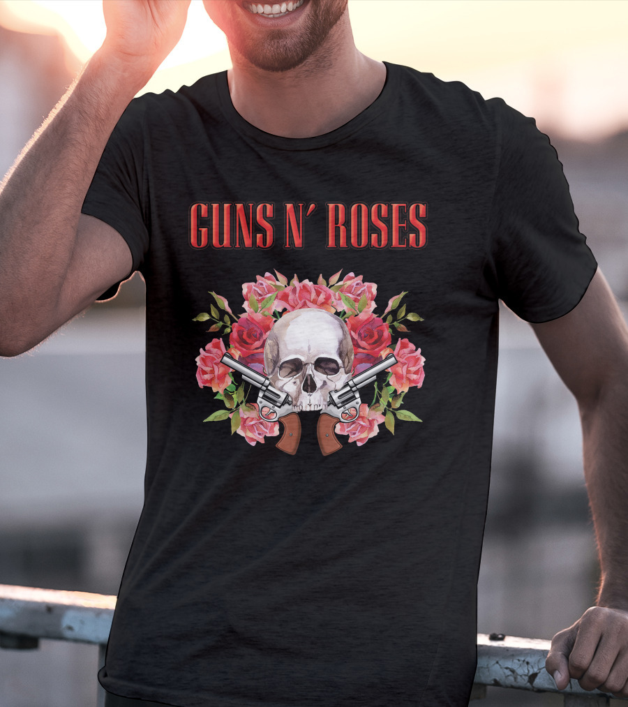 Guns N' Roses Greatest Hits Live On Air Skull Roses Pistols T-Shirt