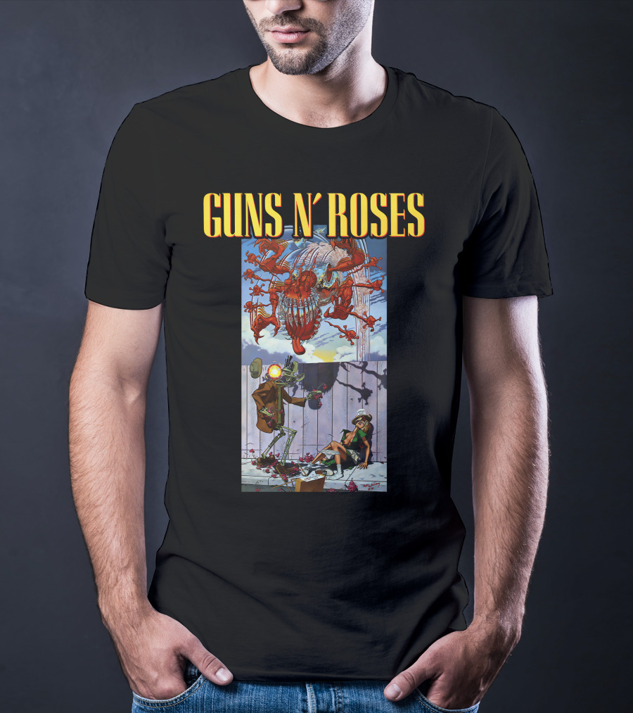 Guns N' Roses Illustrative Scene Featuring Intricate Characters And Dynamic Elements T-Shirt