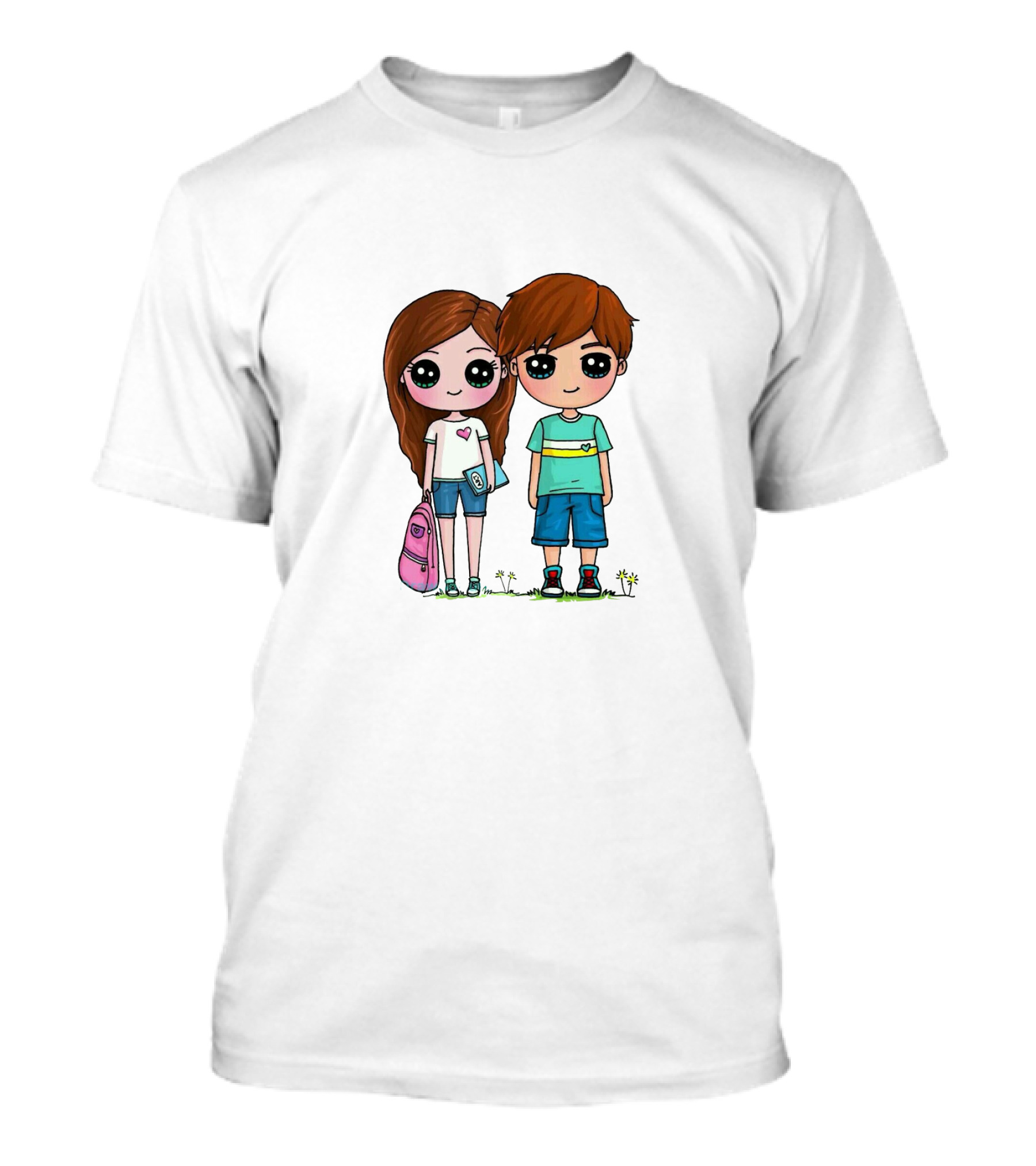 LaurDIY Cute Anime Couple With Heart Shirt And Backpack T-Shirt
