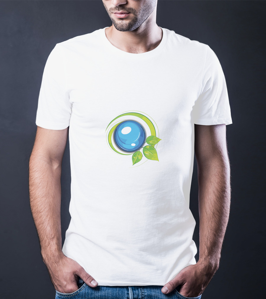 Leafy Blue Orb With Green Leaves T-Shirt