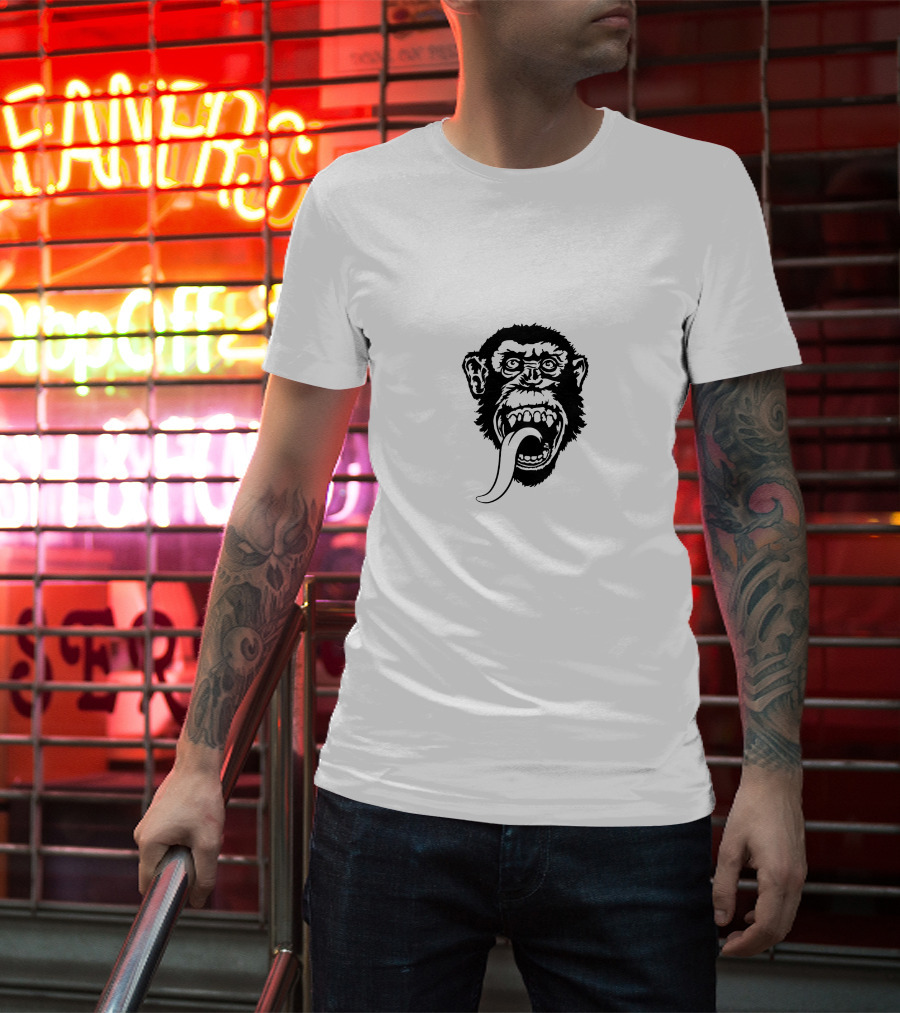 Gas Monkey Tongue-Out Black And White Monkey Head T-Shirt