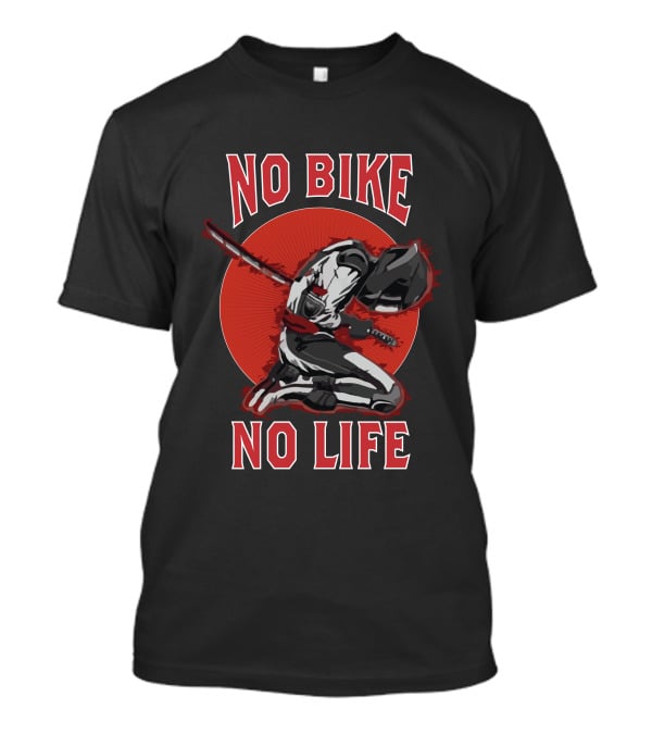 No Bike No Life Skull Bike USA Samurai Kneeling Motorcycle Rider T-Shirt