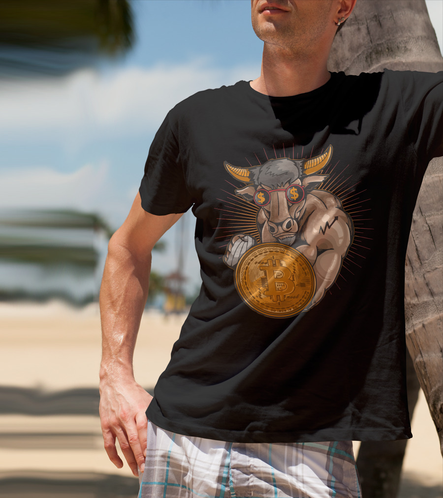 Bull With Bitcoin Shield And Dollar Sign Glasses T-Shirt
