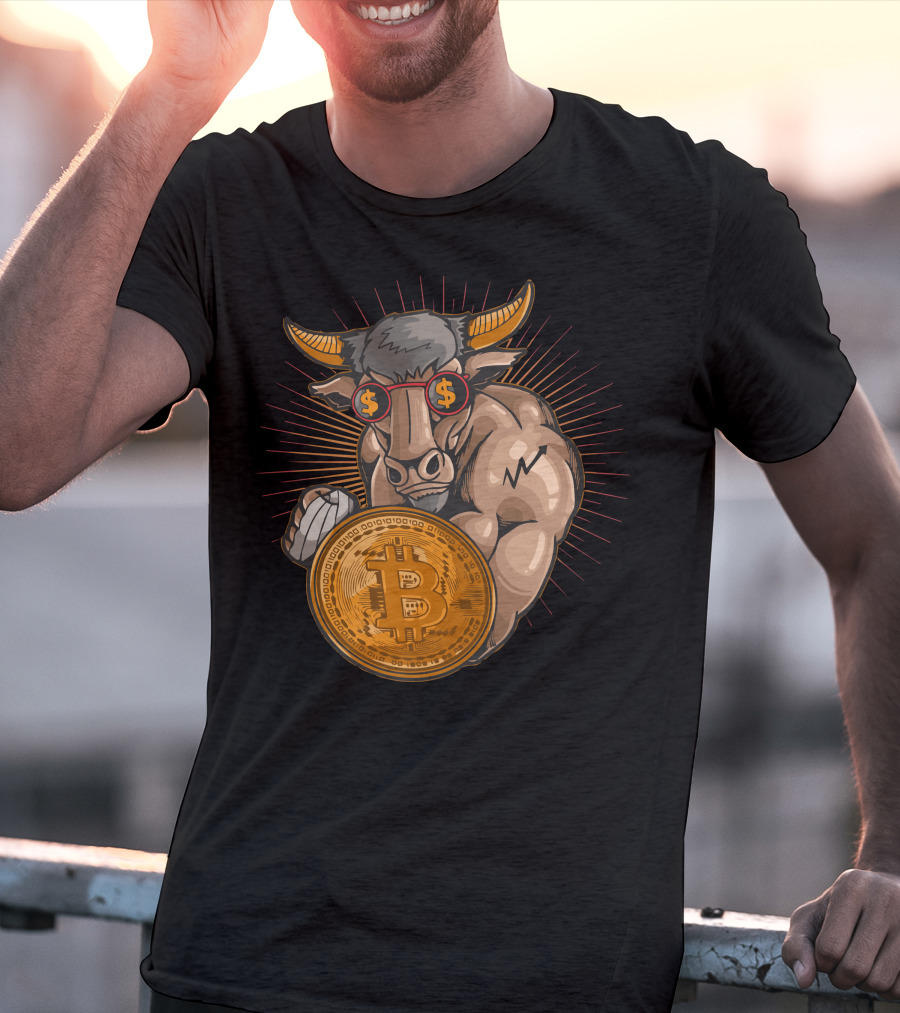 Bull With Bitcoin Shield And Dollar Sign Glasses T-Shirt