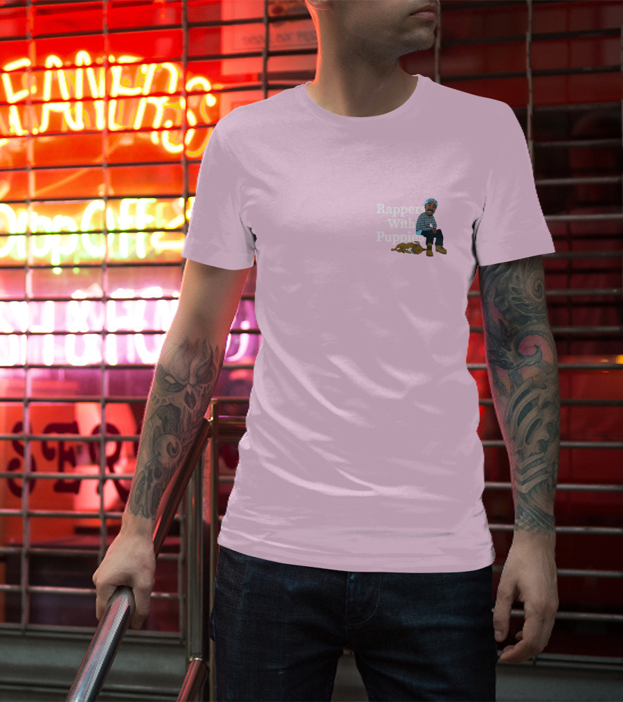 Rappers With Puppies Zumiez Pink Background Beanie And Boots T-Shirt