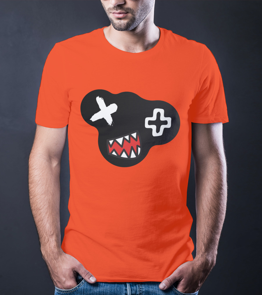 Monstrosity X Plus Mark Teeth Icon On Black Blob Shape T-Shirt