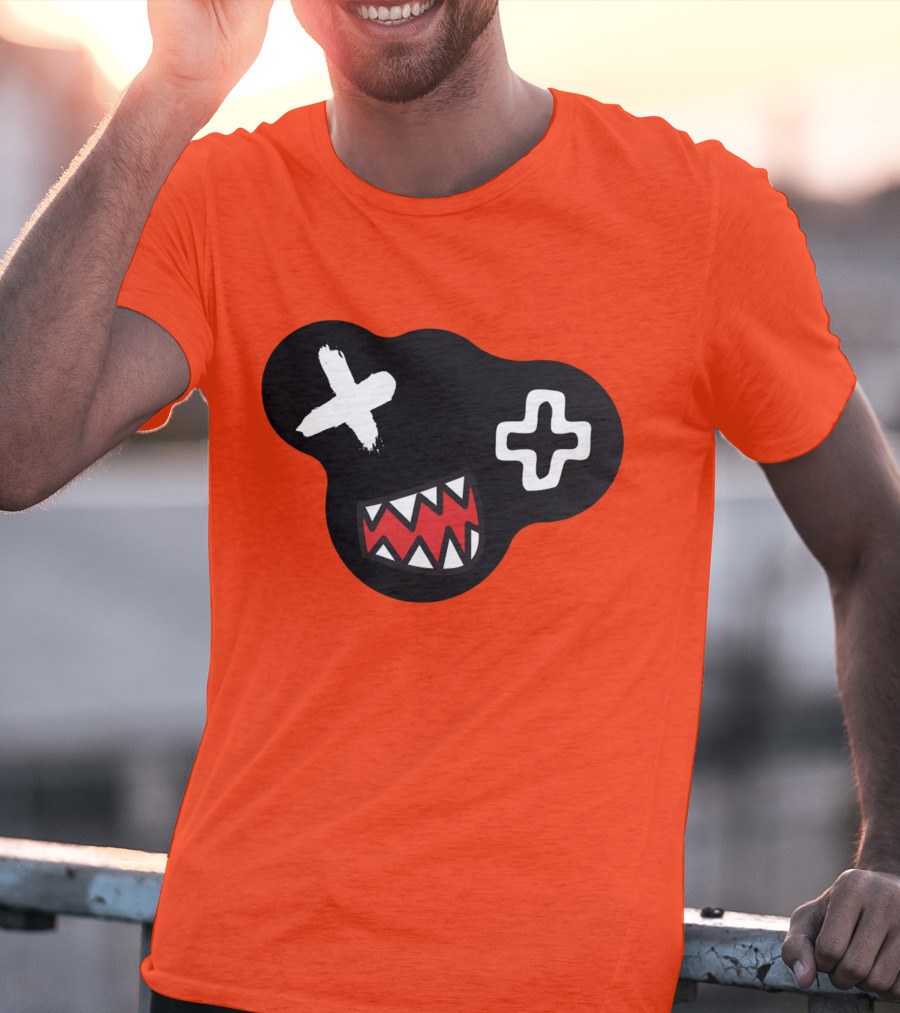Monstrosity X Plus Mark Teeth Icon On Black Blob Shape T-Shirt