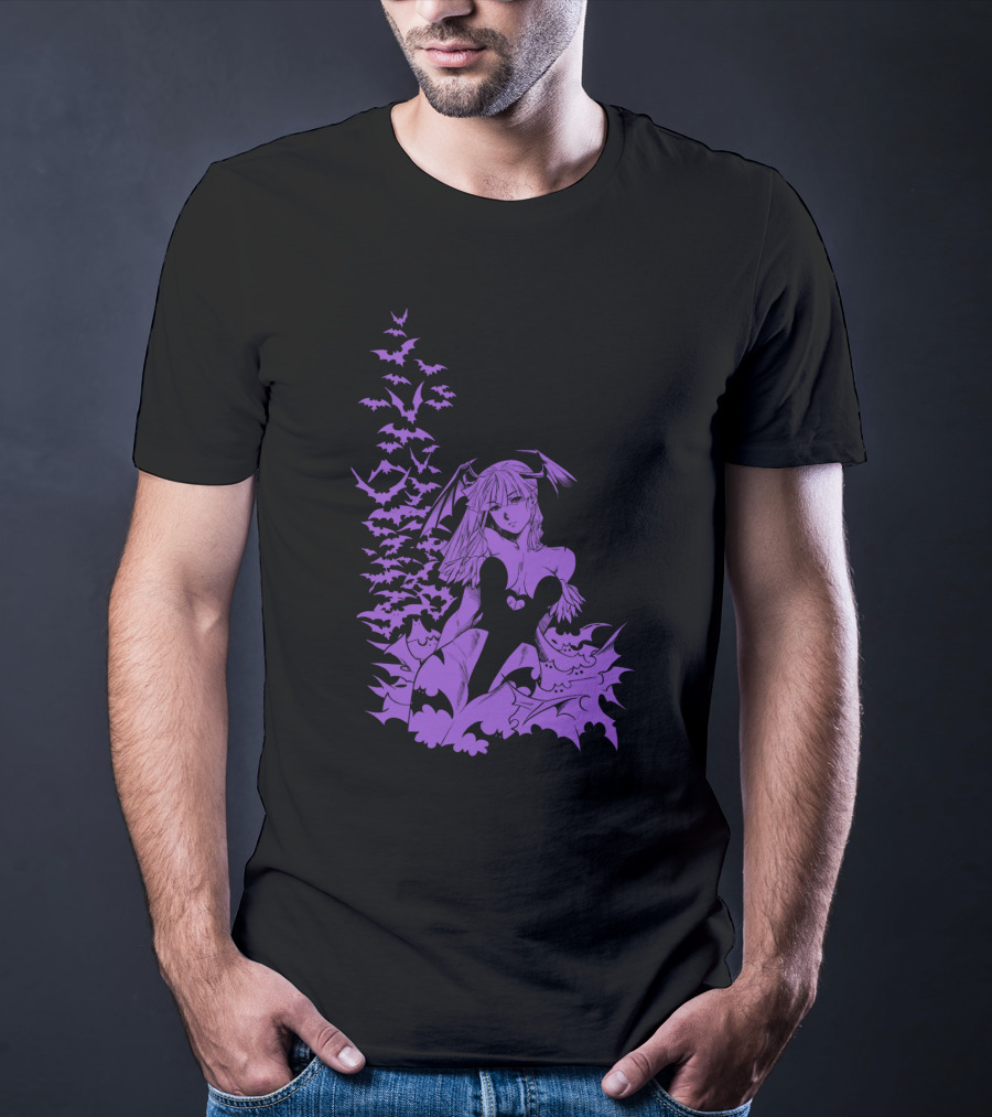 Udon Pins Darkstalkers Morrigan With Purple Bats Swarm T-Shirt
