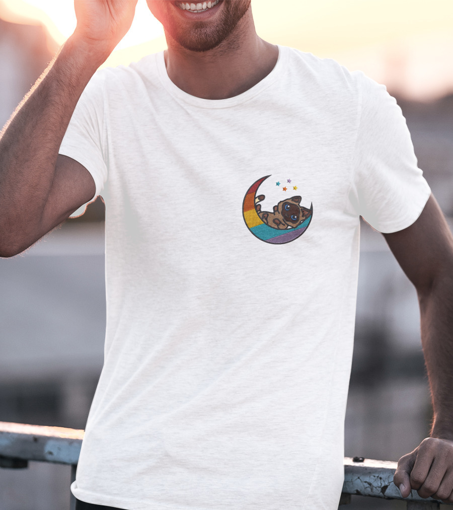 Notantfrost X Dream Merch Perfectly Impurrfect Rainbow Crescent Cat With Stars T-Shirt