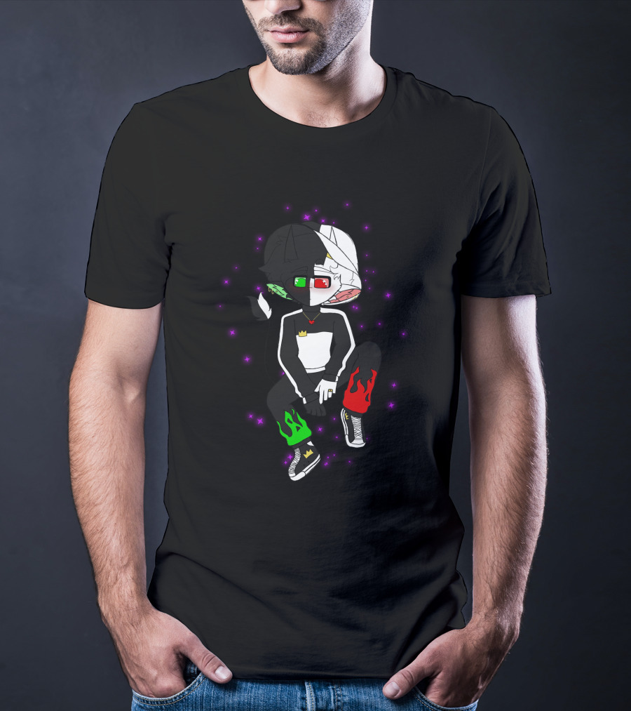 Ranboosaysstuff Ranboo Merch Crown Flames 3D Glasses Black And White Character T-Shirt