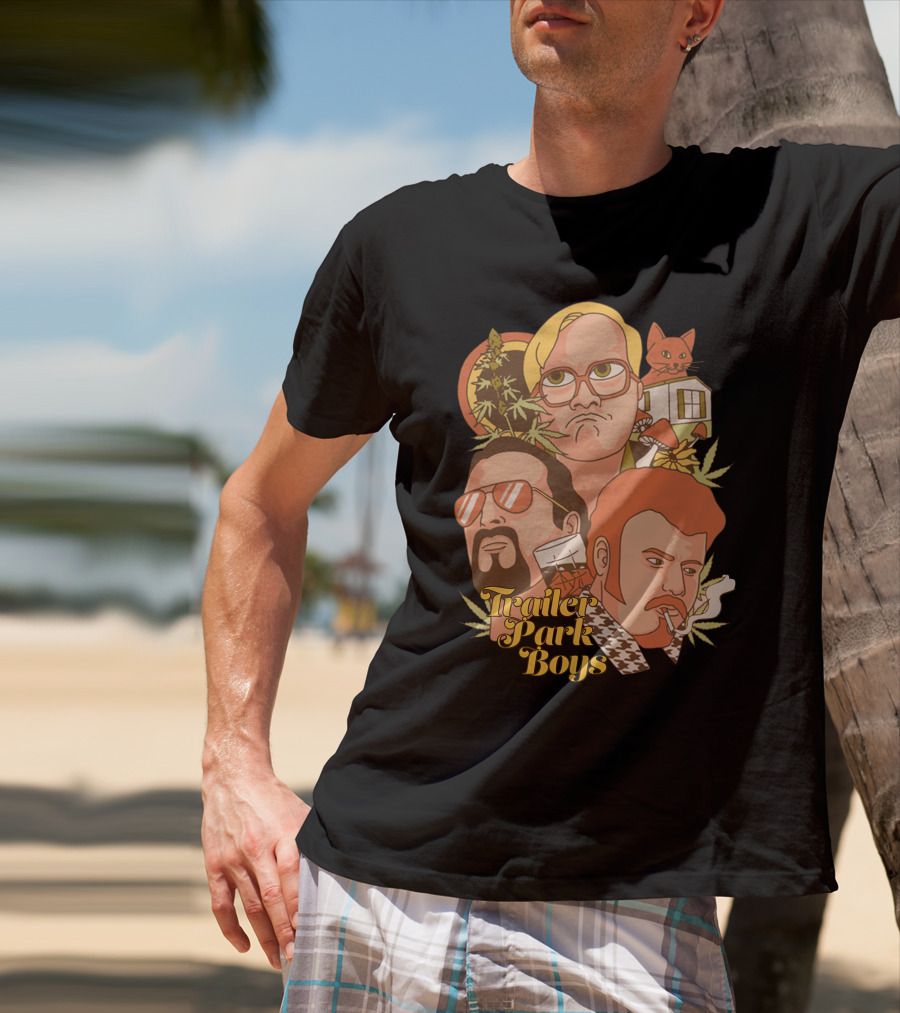 Trailer Park Boys Faces With Cat And Trailer T-Shirt