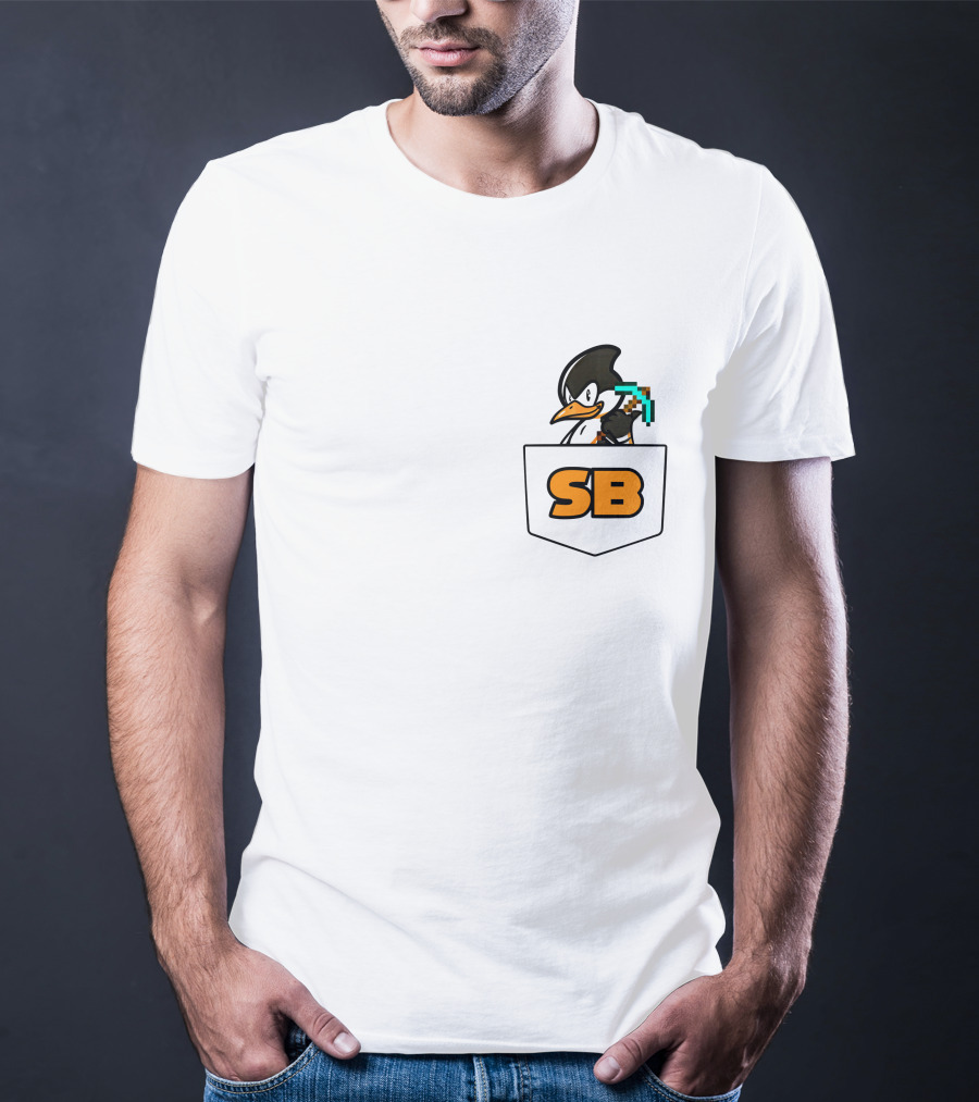SB737 Penguin With Pickaxe Fake Pocket T-Shirt