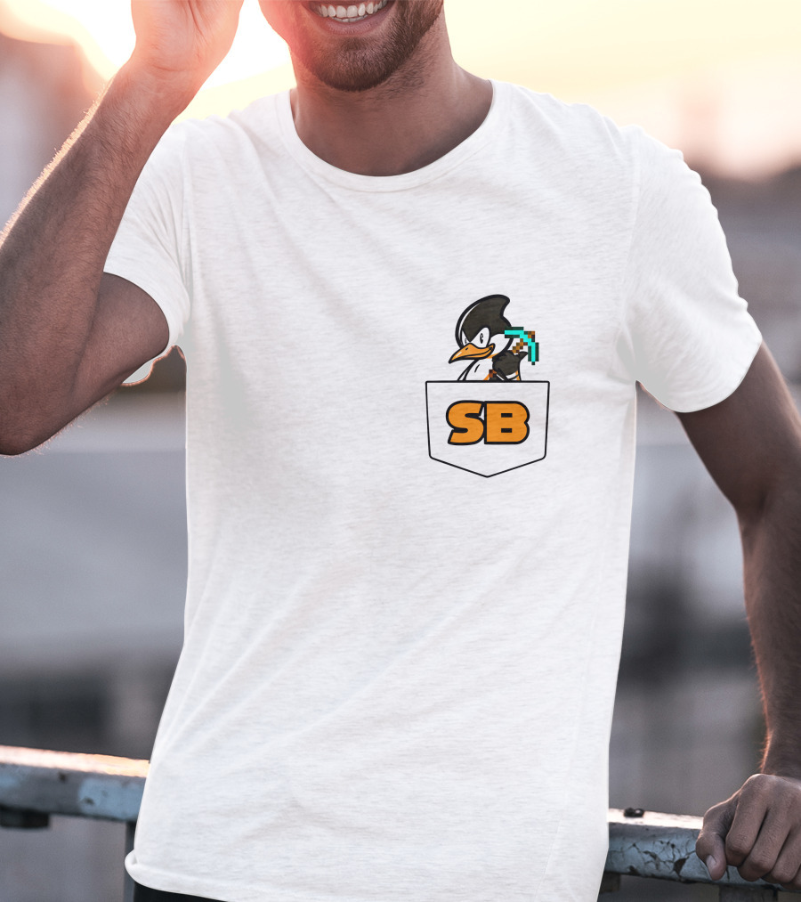 SB737 Penguin With Pickaxe Fake Pocket T-Shirt
