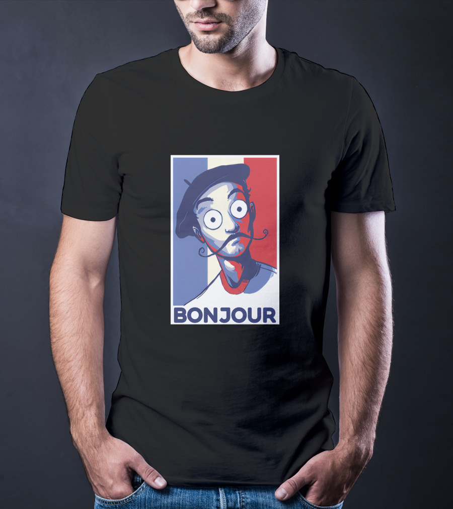 Bonjour French Beret Character With WorldofKeralis Style Tricolor Background T-Shirt