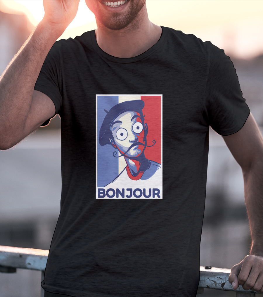 Bonjour French Beret Character With WorldofKeralis Style Tricolor Background T-Shirt