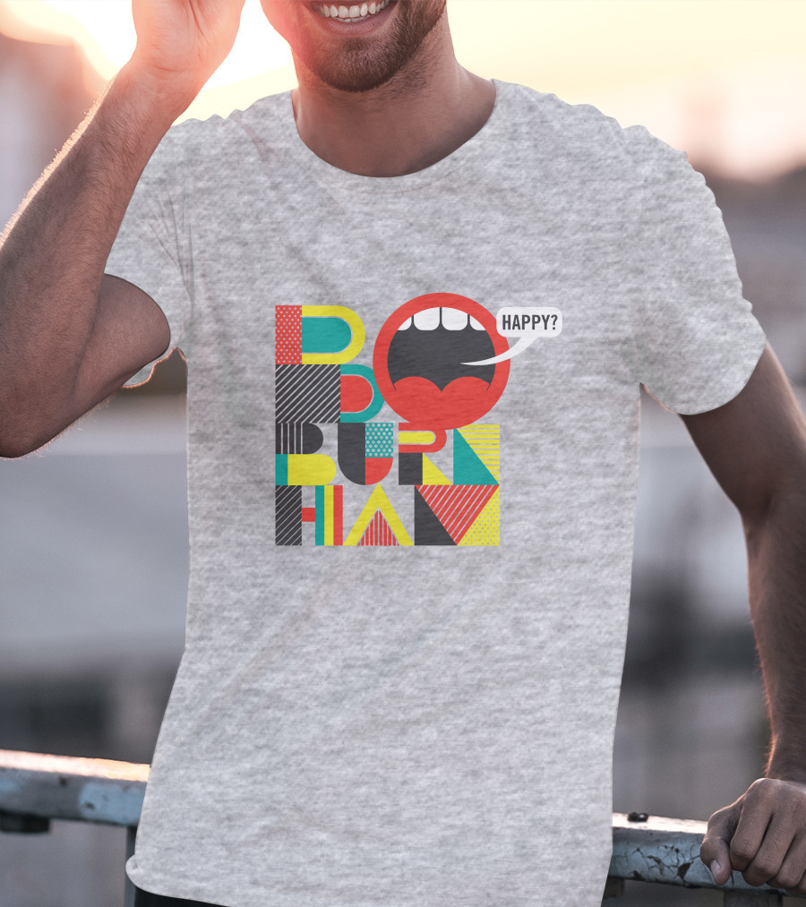 Bo Burnham Happy Mouth Pattern Text T-Shirt