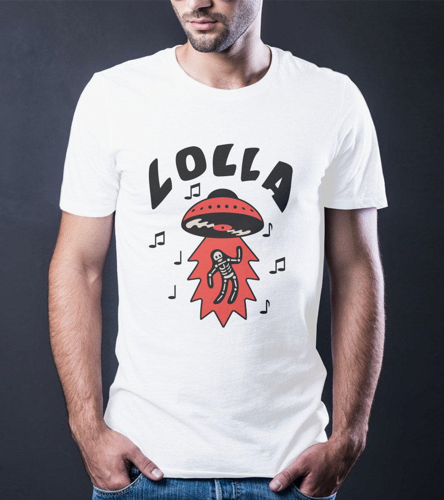 Lollapalooza Lolla UFO Skeleton Music Notes Merch T-Shirt