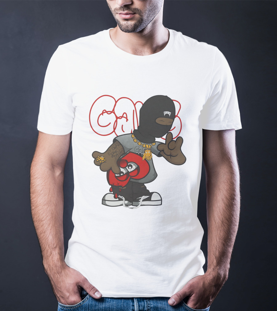 Ski Mask Heart GloGangWorldWide Cartoon Character With Chain And Tattoo T-Shirt