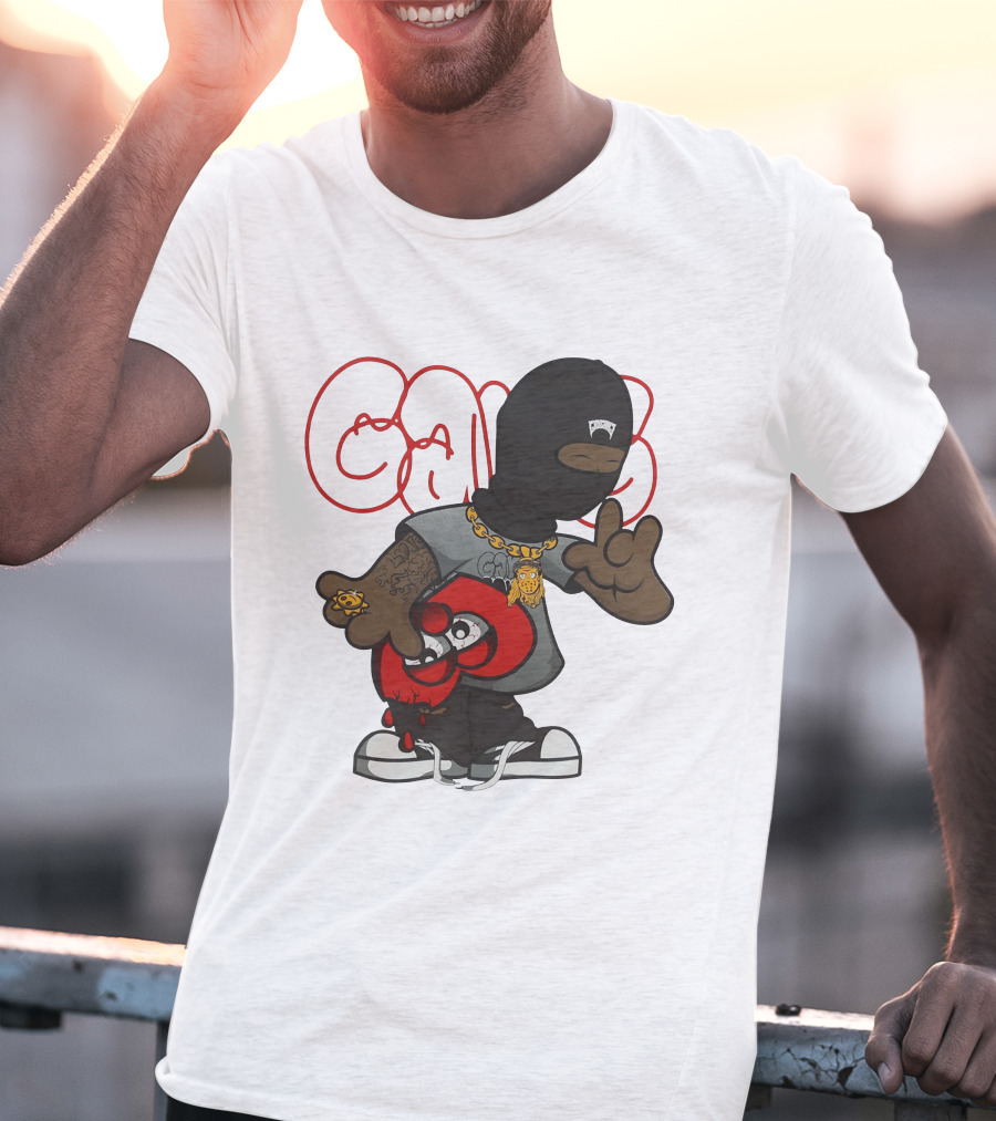 Ski Mask Heart GloGangWorldWide Cartoon Character With Chain And Tattoo T-Shirt