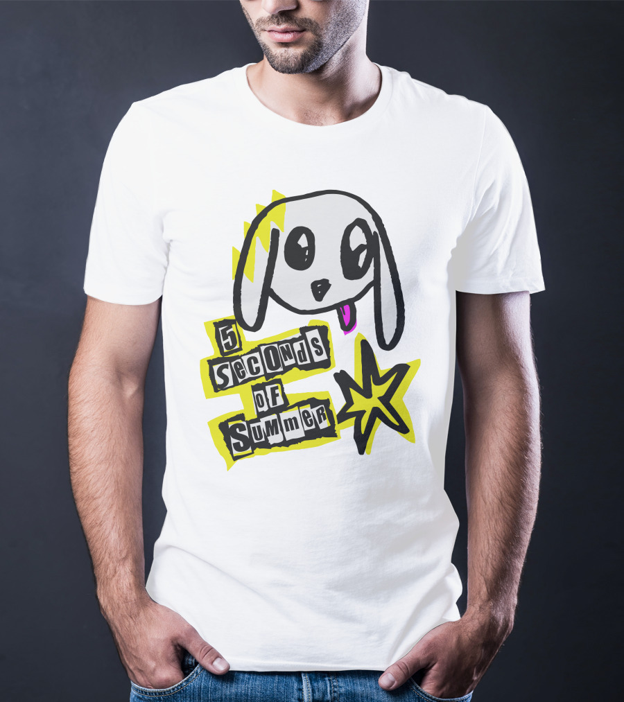 5 Seconds Of Summer Bunny Drawing With Star And Text T-Shirt