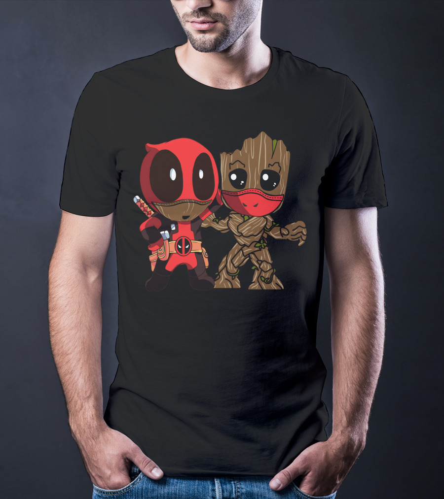 Deadpool And Baby Groot Mashup Comic Characters T-Shirt