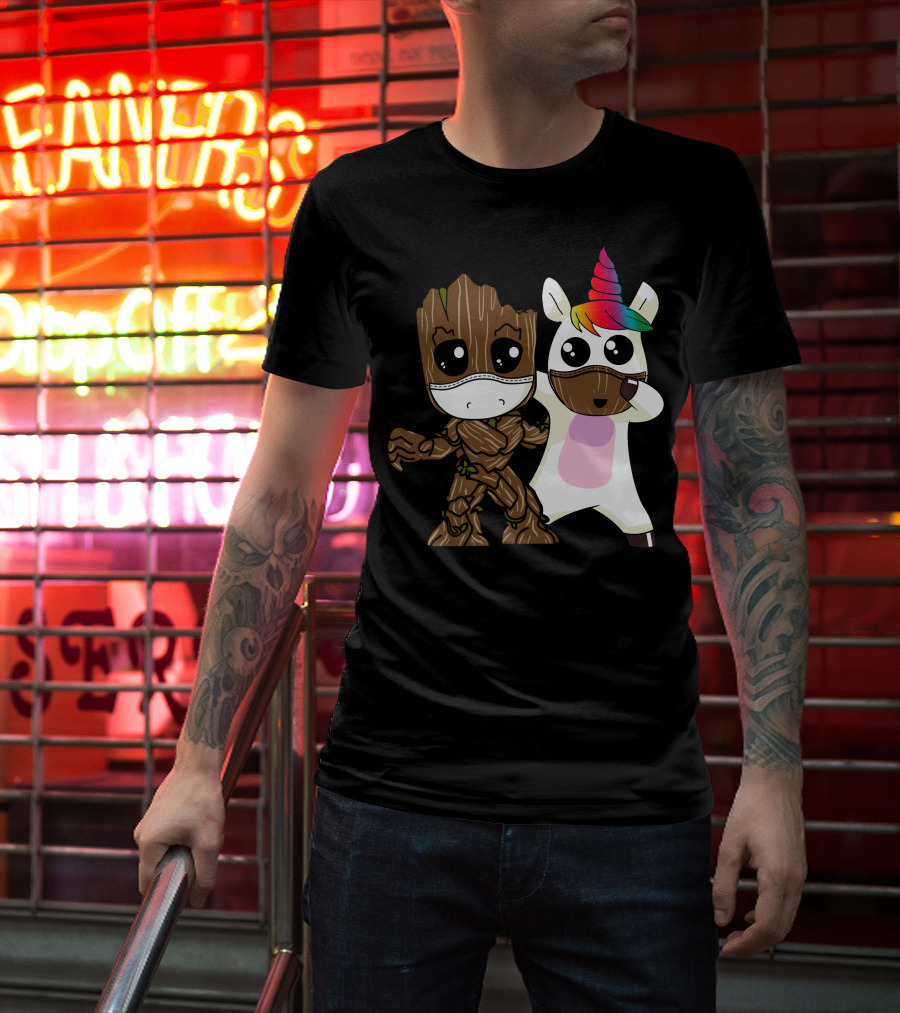 Groot Unicorn Rainbow Mask Duo T-Shirt