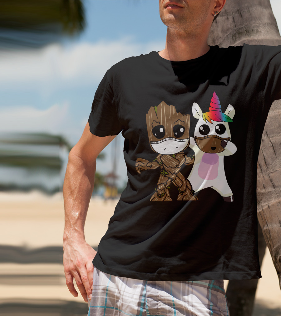 Groot Unicorn Rainbow Mask Duo T-Shirt