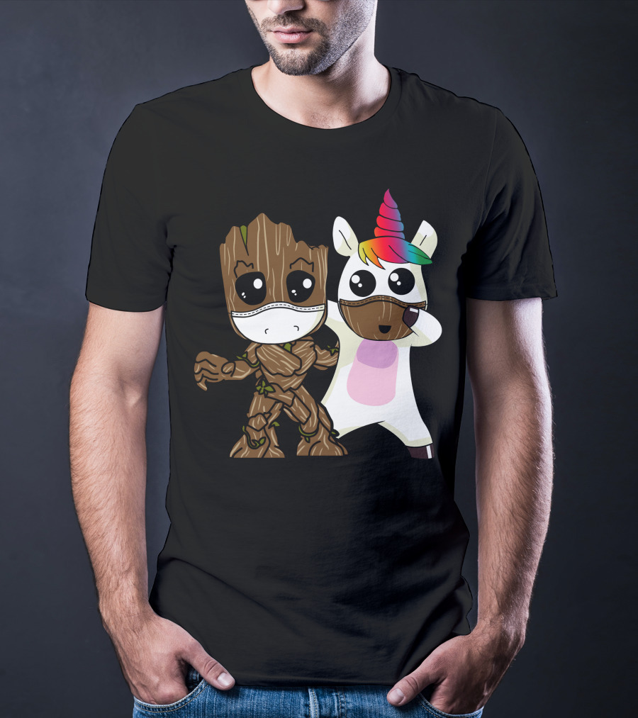 Groot Unicorn Rainbow Mask Duo T-Shirt