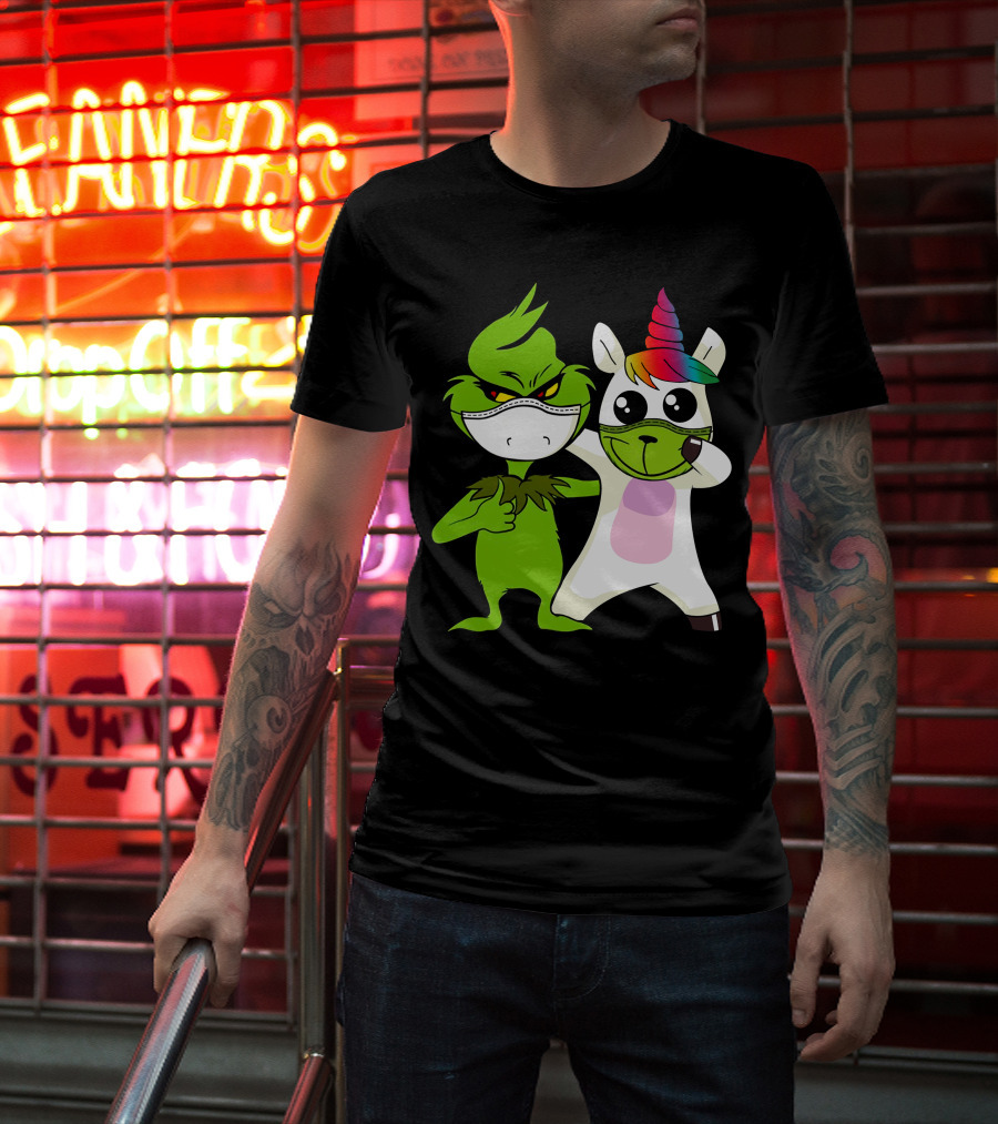 Grinch Unicorn Masked Duo Hugging Cute T-Shirt