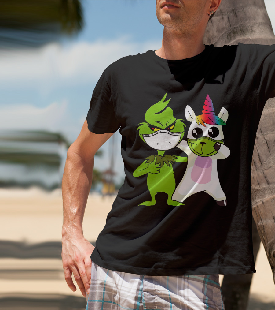 Grinch Unicorn Masked Duo Hugging Cute T-Shirt