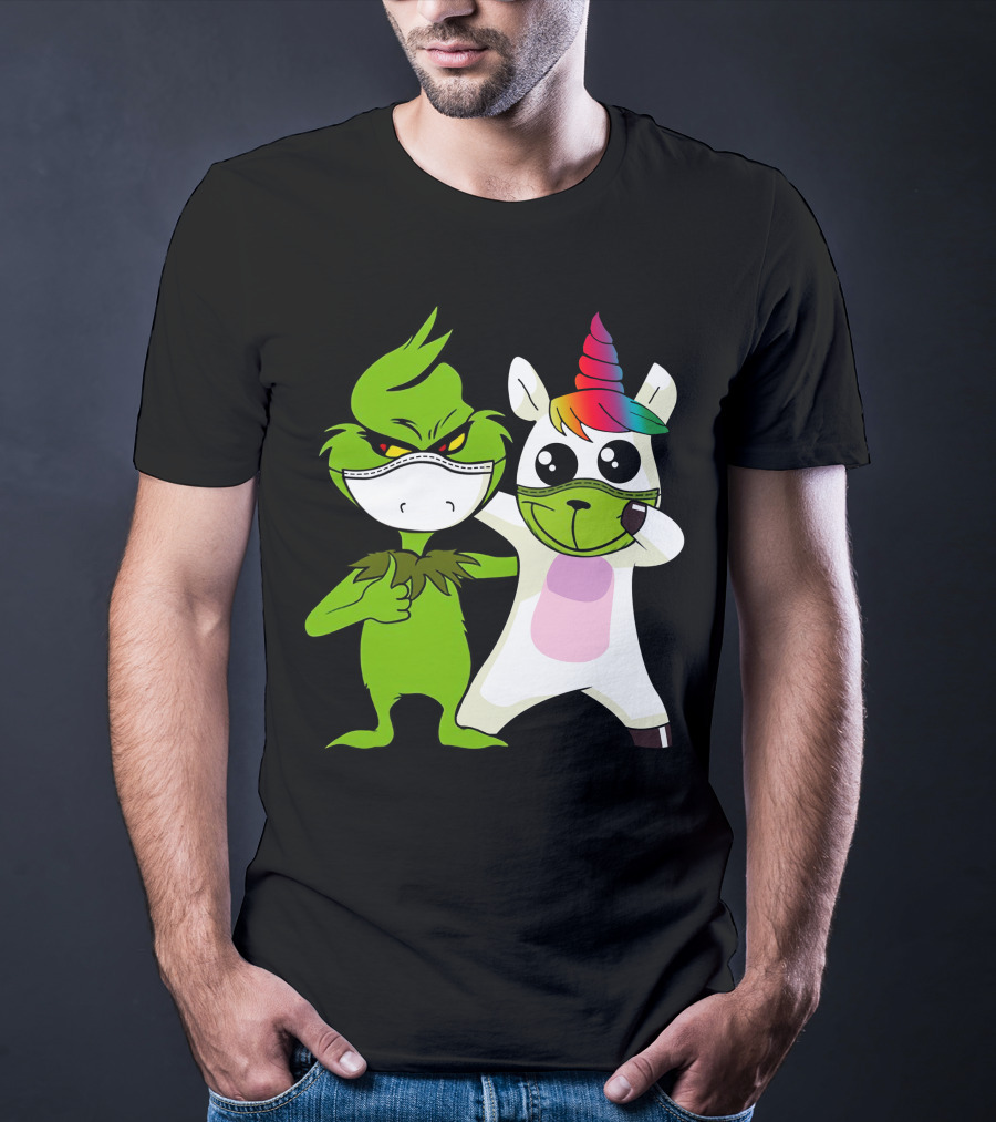 Grinch Unicorn Masked Duo Hugging Cute T-Shirt