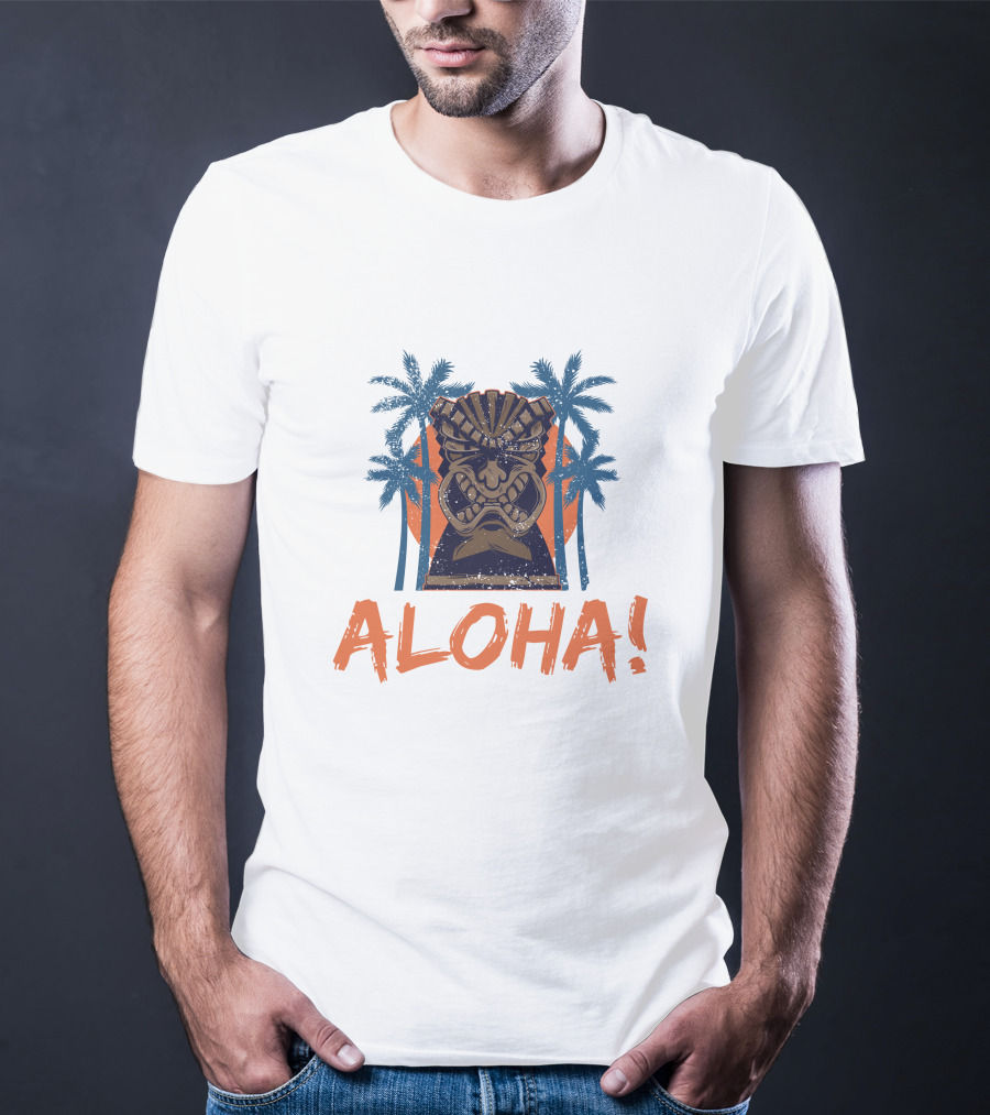Aloha Tiki Mask With Palm Trees T-Shirt