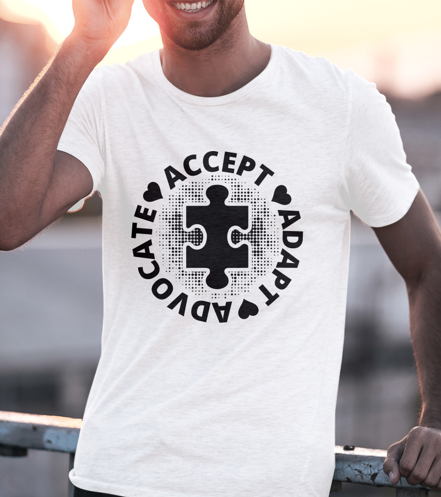 Accept Adapt Advocate Puzzle Hearts T-Shirt
