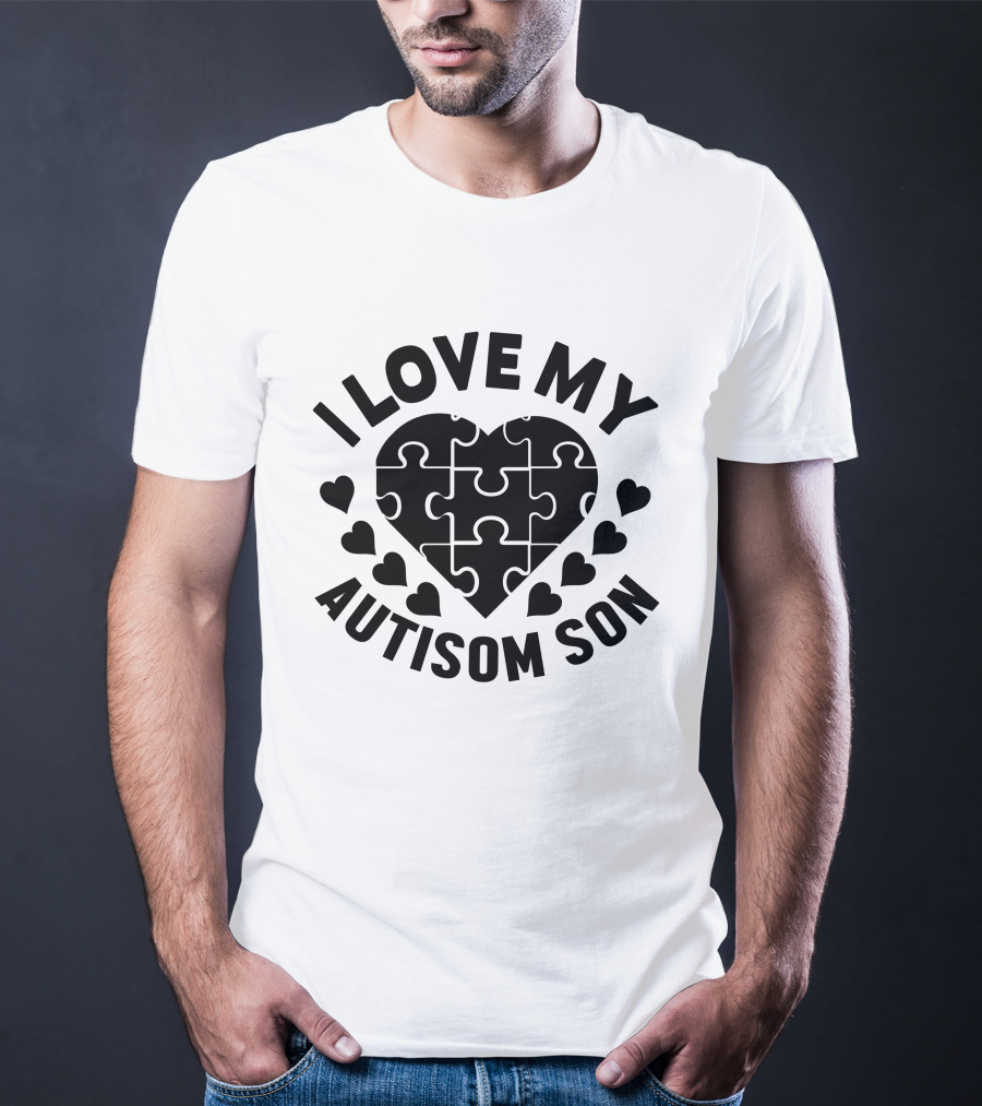 I Love My Autism Son Heart Puzzle T-Shirt