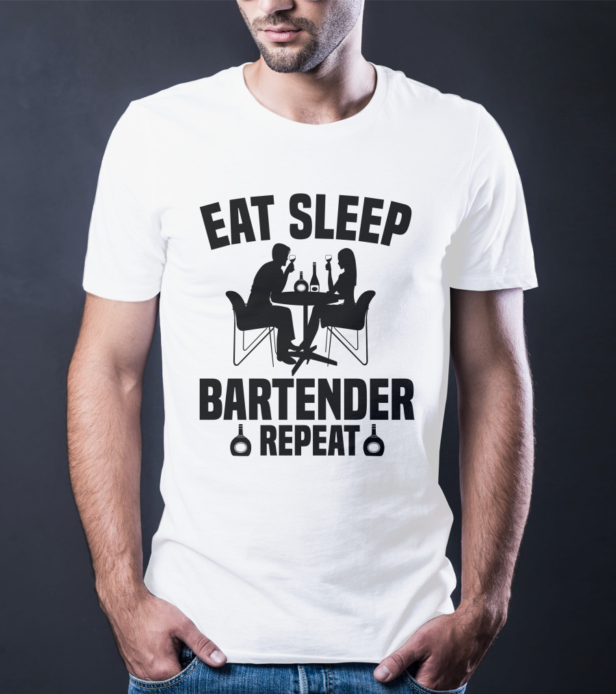 Eat Sleep Bartender Repeat Silhouette Dining Scene T-Shirt