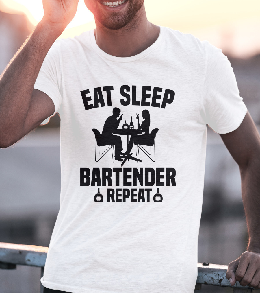 Eat Sleep Bartender Repeat Silhouette Dining Scene T-Shirt