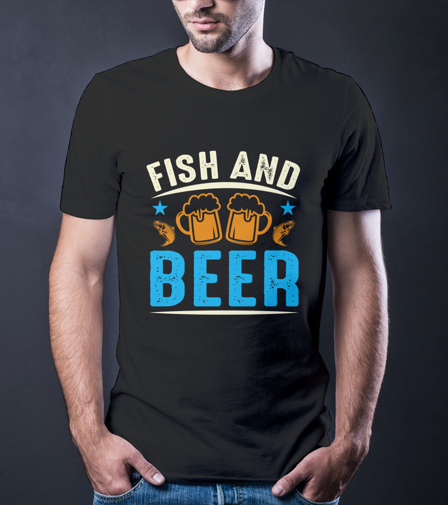 Fish And Beer Mugs With Fish And Stars T-Shirt