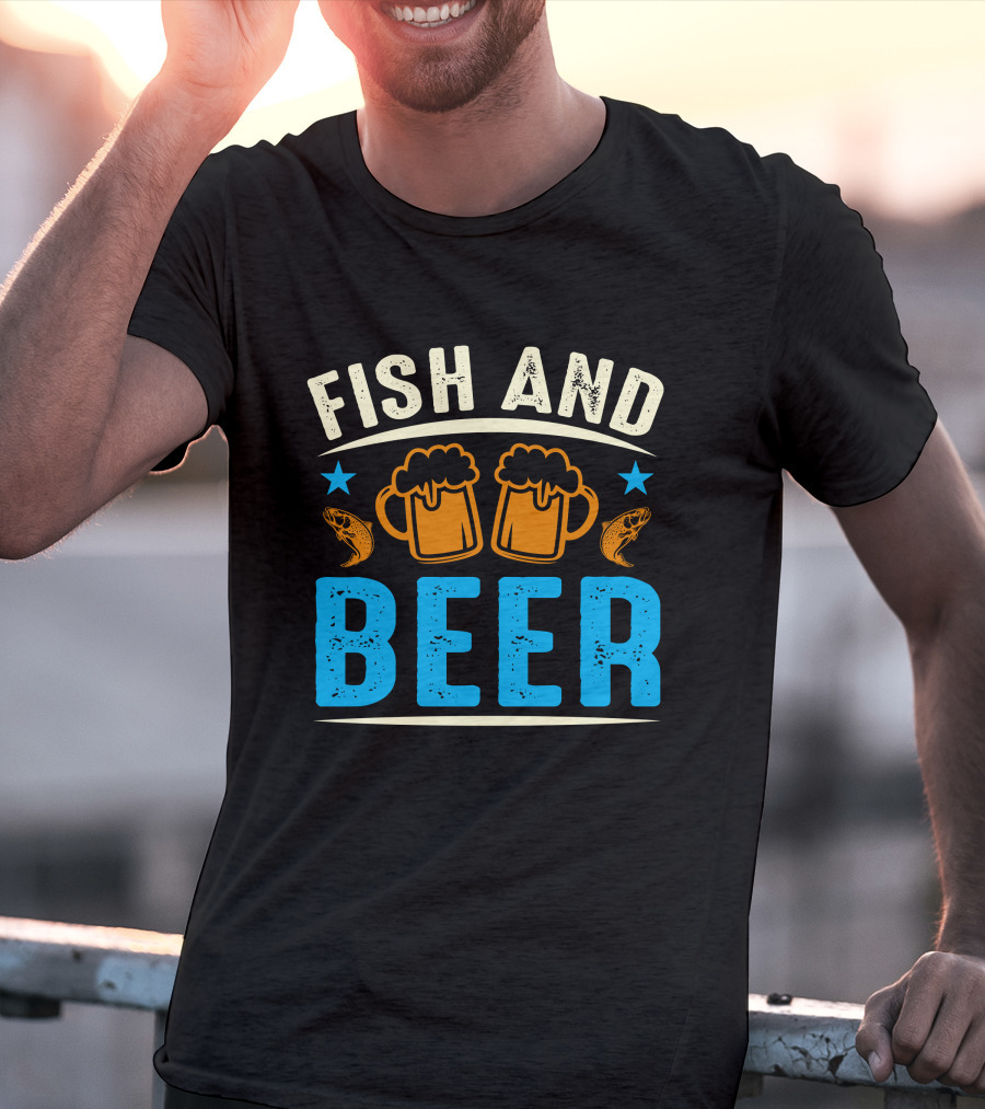 Fish And Beer Mugs With Fish And Stars T-Shirt