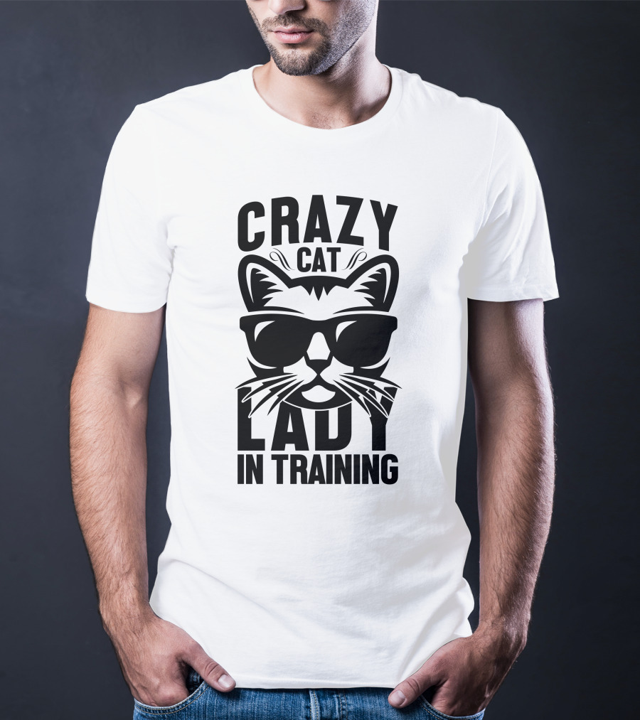 Crazy Cat Lady In Training With Sunglasses Cat Face T-Shirt