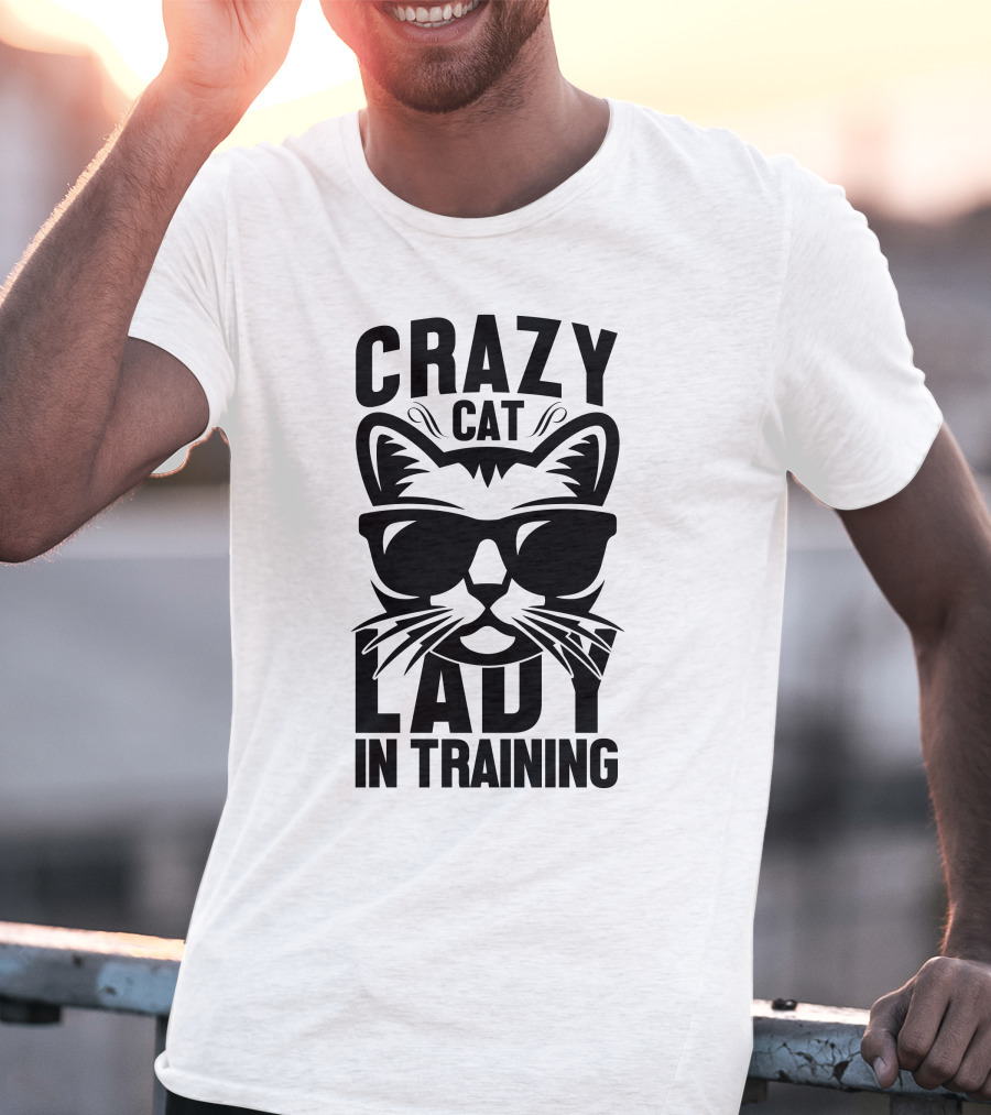 Crazy Cat Lady In Training With Sunglasses Cat Face T-Shirt