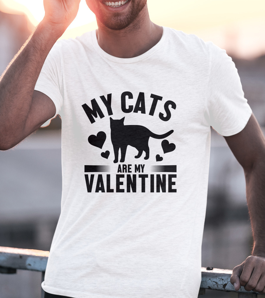 MY CATS ARE MY VALENTINE Hearts Cat T-Shirt