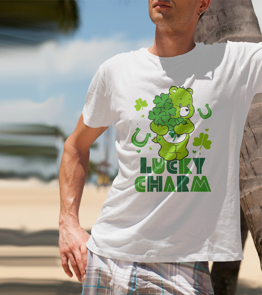 Lucky Charm Green Bear With Shamrocks And Horseshoes T-Shirt