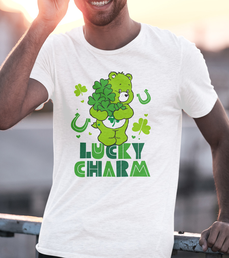 Lucky Charm Green Bear With Shamrocks And Horseshoes T-Shirt
