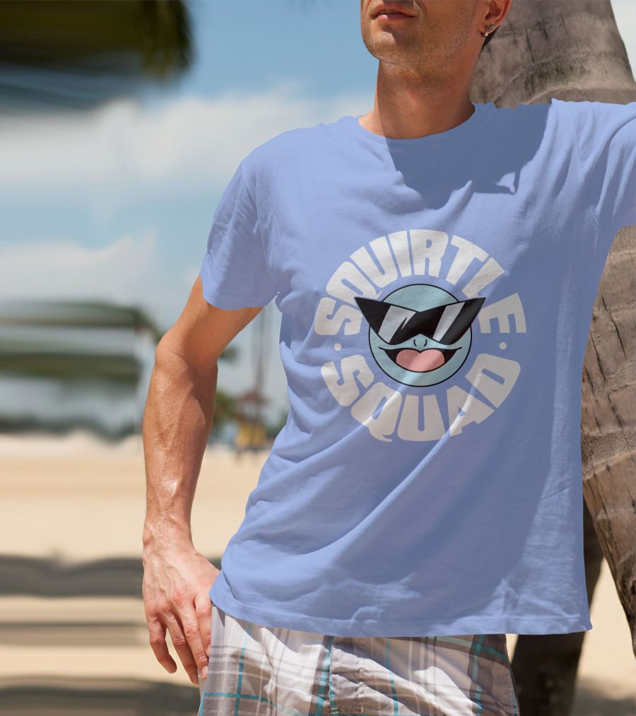 Squirtle Squad Sunglasses Icon Blue Background T-Shirt