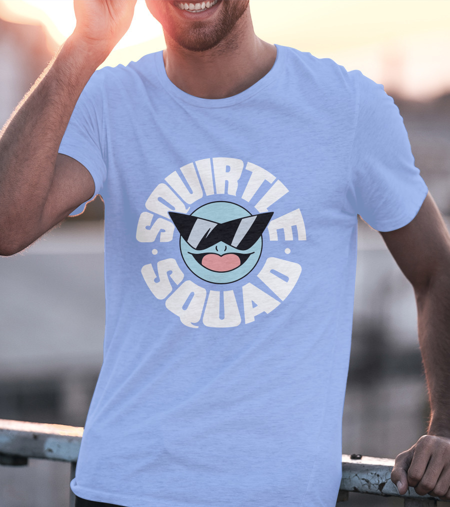 Squirtle Squad Sunglasses Icon Blue Background T-Shirt