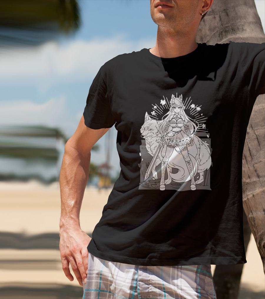 Shark Robot Silvervale Vshojo Warrior With Wolf Companion T-Shirt