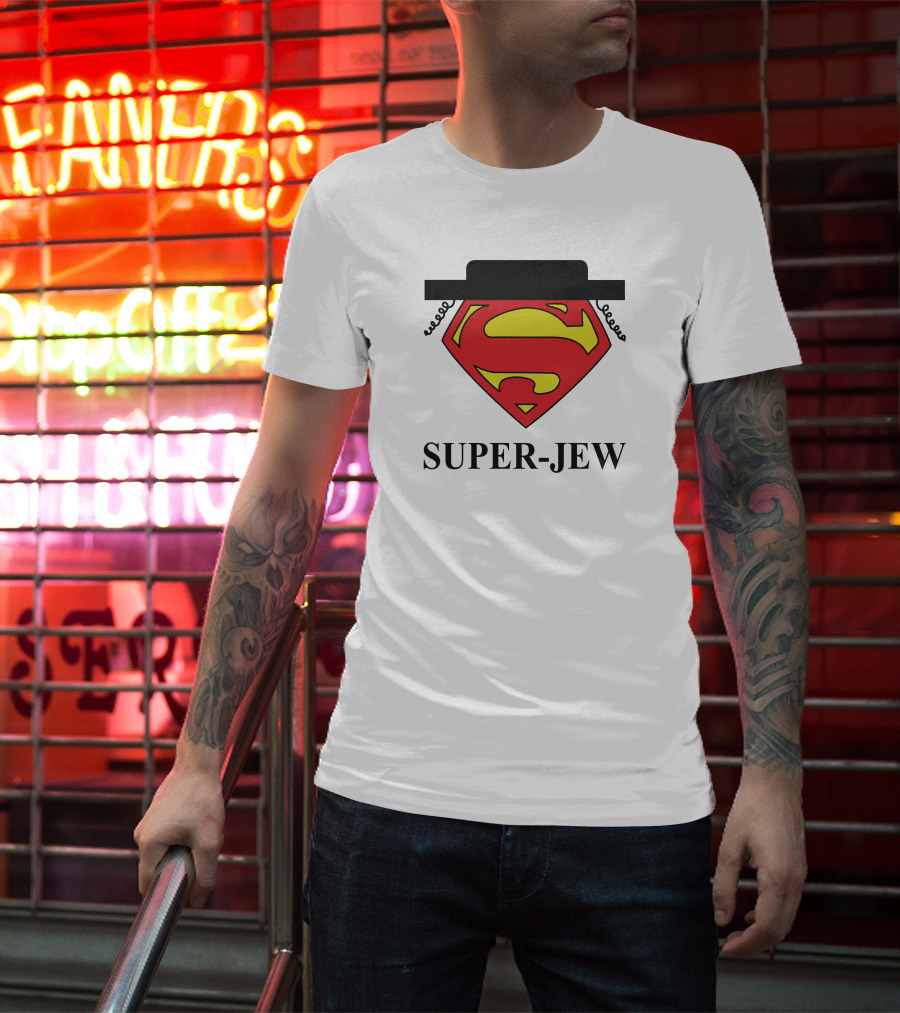 Super-Jew Superman Logo Black Hat Peyos Mixture T-Shirt